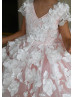 Pink Lace Tulle Pearl Embellished Tutu Flower Girl Dress